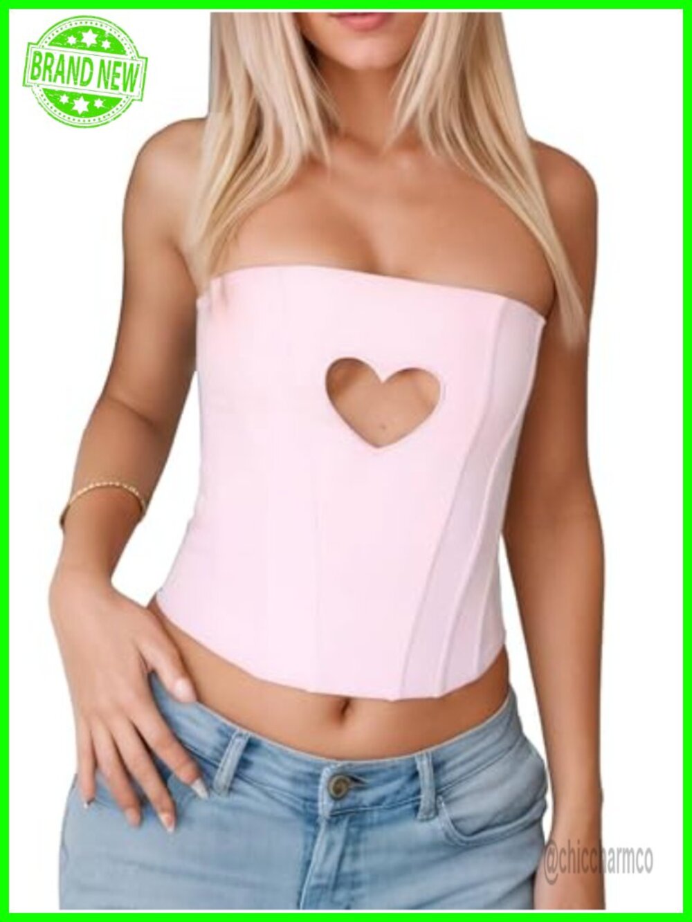 Strapless Corset Top Lace Up Back Heart Cut Out Bustier